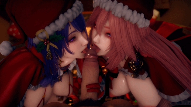 图片[2]-[3D/无修/CV] Elarbaby 1月新作：D54-八重神子&雷电将军 性感圣诞女神姐妹花激情双飞 [2.3G/BD][ELARd54]-ACG宝库